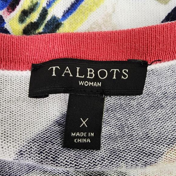 Talbots Womens Cardigan Sweater 0X Tropical Palm Flamingo Button Stretch Knit - Picture 8 of 9